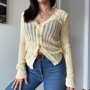 Vintage Yellow Open Knit Cottagecore Cardigan